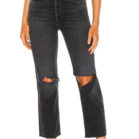 Re/Done Originals 70s Stove Pipe Faded Coal Jeans with Rips New Women Size 26 - Picture 1 of 11